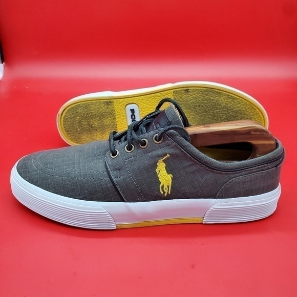 Polo Ralph Lauren Faxon Low Sneakers Men's 9D Shoes Grey Yellow - Picture 10 of 11